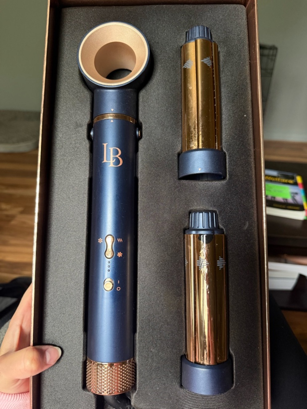 Navy & Rose Gold Hair Styling Set – Barrel Curling Wand